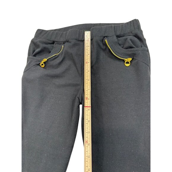 Black Womens Slim Fit Cotton/Polyester Pants With Gold Zipper Accents - Picture 10 of 10